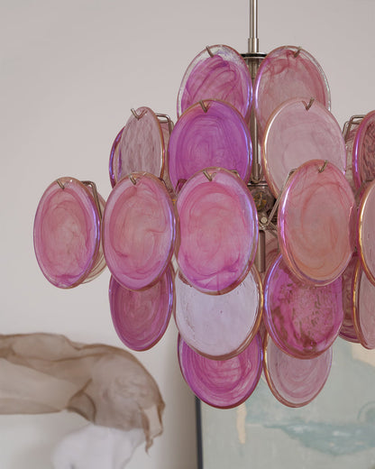 Murano Style Pink Disc Chandelier
