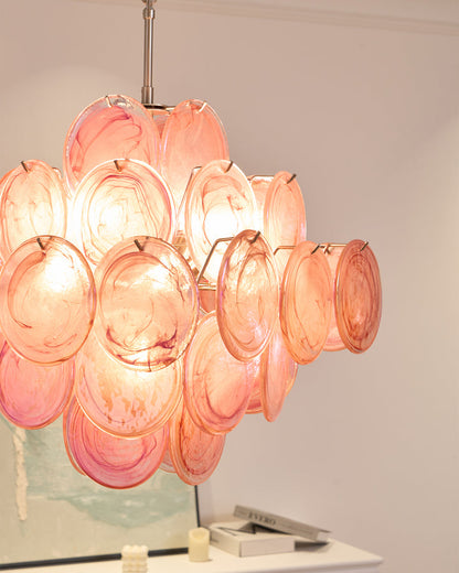 Murano Style Pink Disc Chandelier