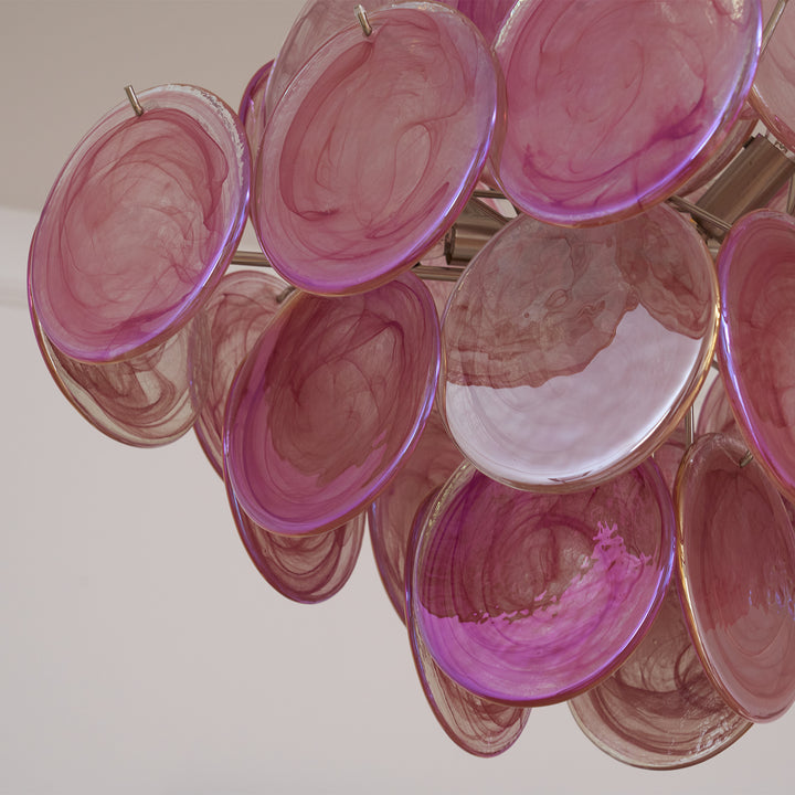 Murano Style Pink Disc Chandelier
